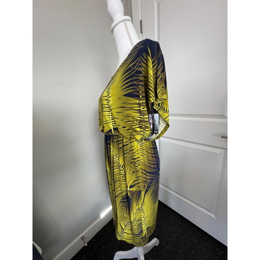 Valerie Bertinelli Womens Tropical Print Elastic Waist Dress Sz 10 Yellow/Black - Picture 2 of 14